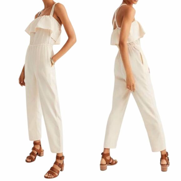 Madewell Jumpsuit Womens XL Light Peach Apron Ruffle Linen Blend Sleeveless - Picture 3 of 12